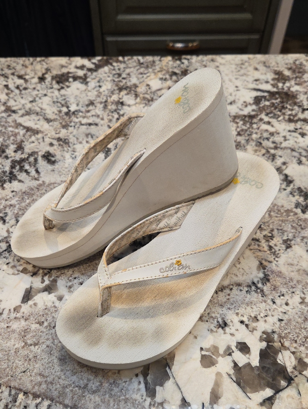 Cobian White Wedge Flip Flop Sandals